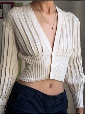 Aritzia Wilfred Ribbed Button-Front Cream Cardigan, XXS